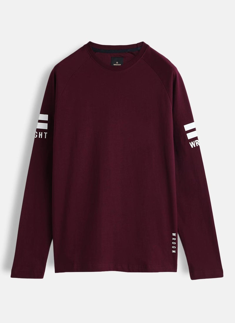 Wrogn Placement Print Slim Fit Fit T-Shirt | Maroon - Image 1